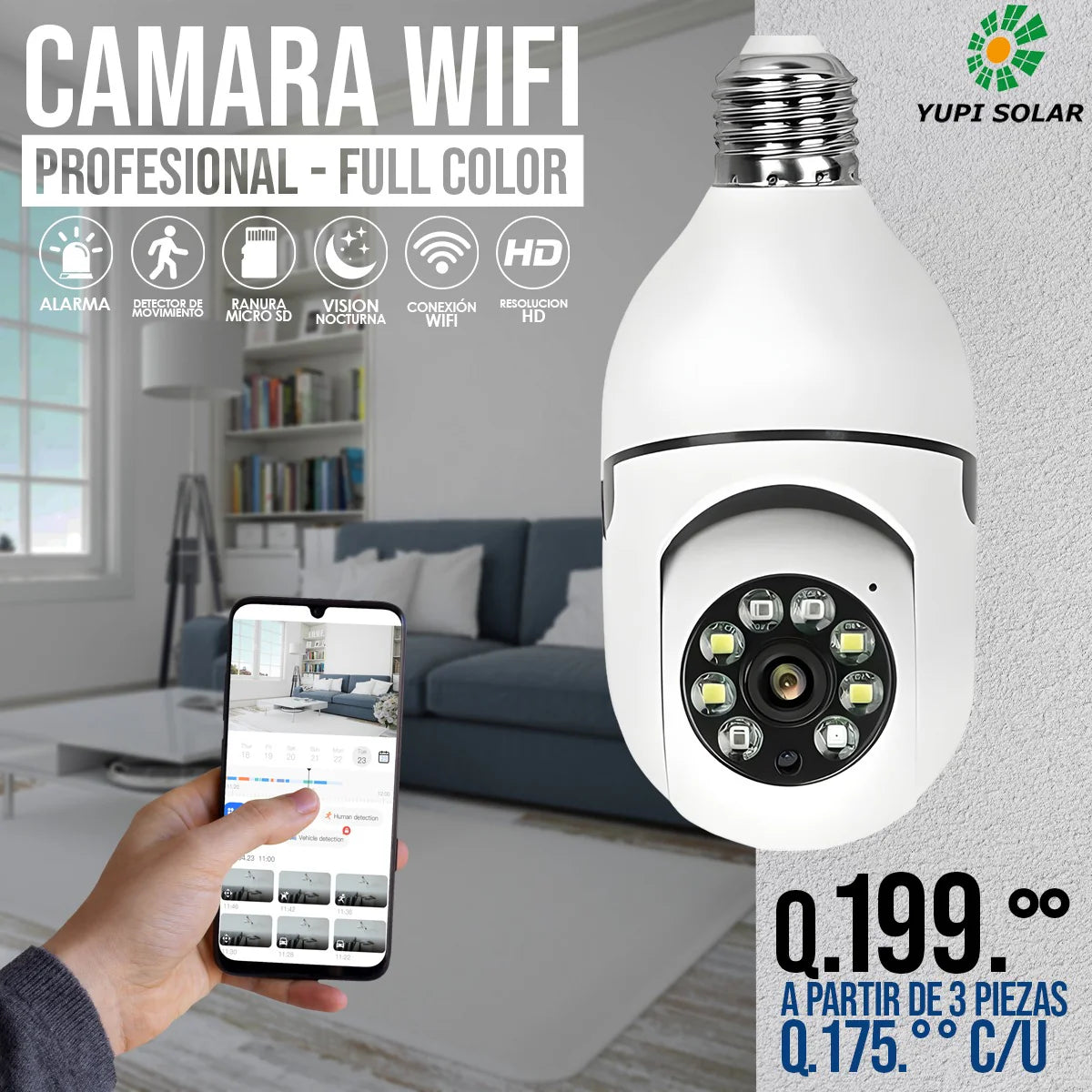 Camara Robotica Wifi Ip Bombillo Full Hd